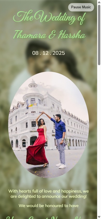 Thamara & Harsha — digital wedding invitation design, Sri Lanka