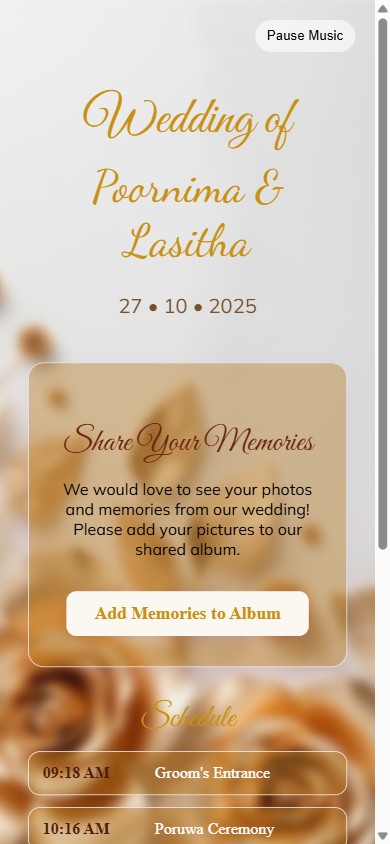 Seating Finder — Style 02 (with Memory Album) — wedding seating finder app demo, Sri Lanka